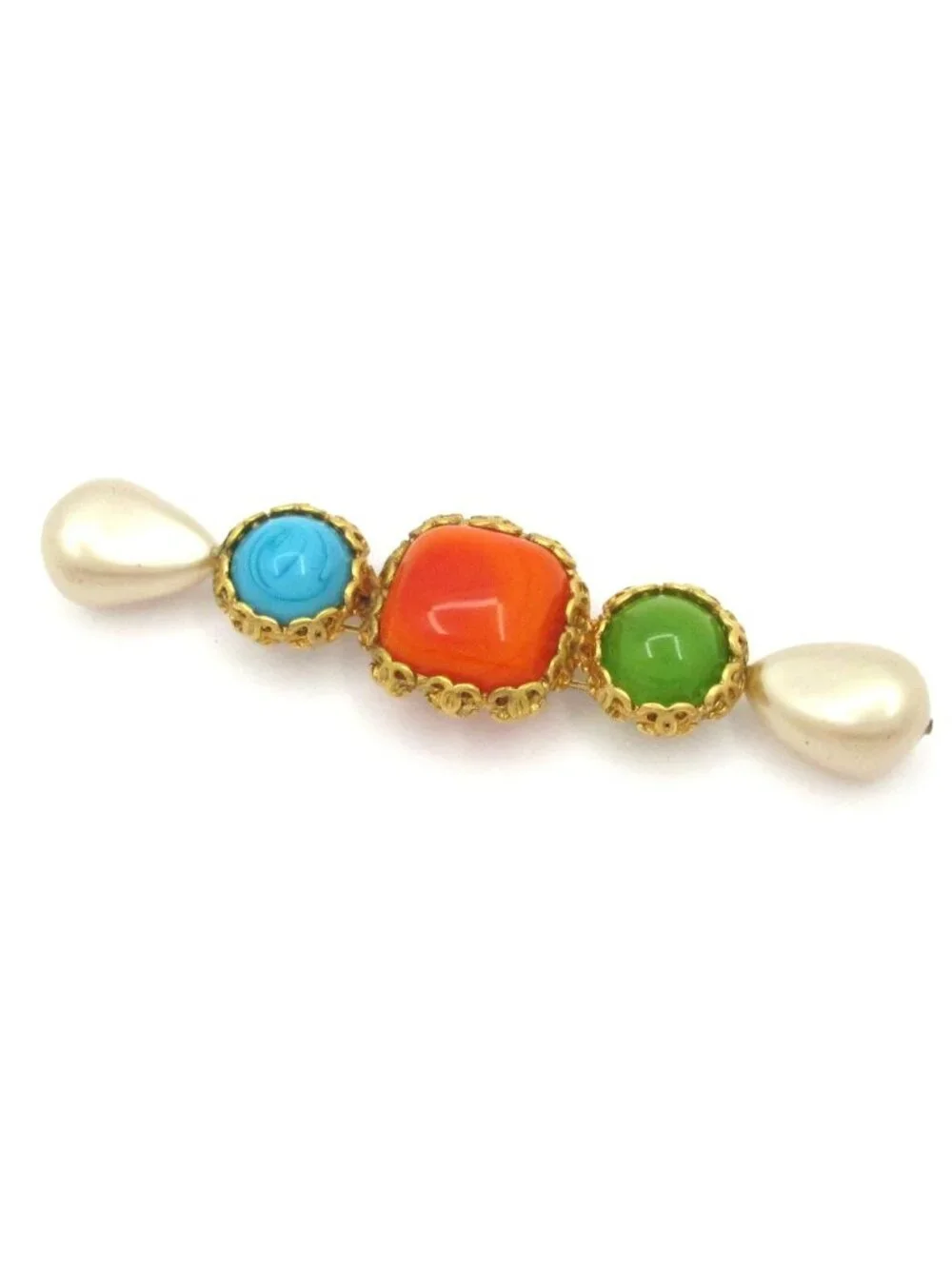 Chanel Brooch Gripoix Gold Orange Multi